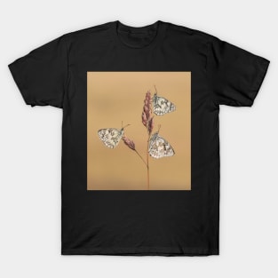 Three Marbled White Butterflies on a Grass Stalk T-Shirt